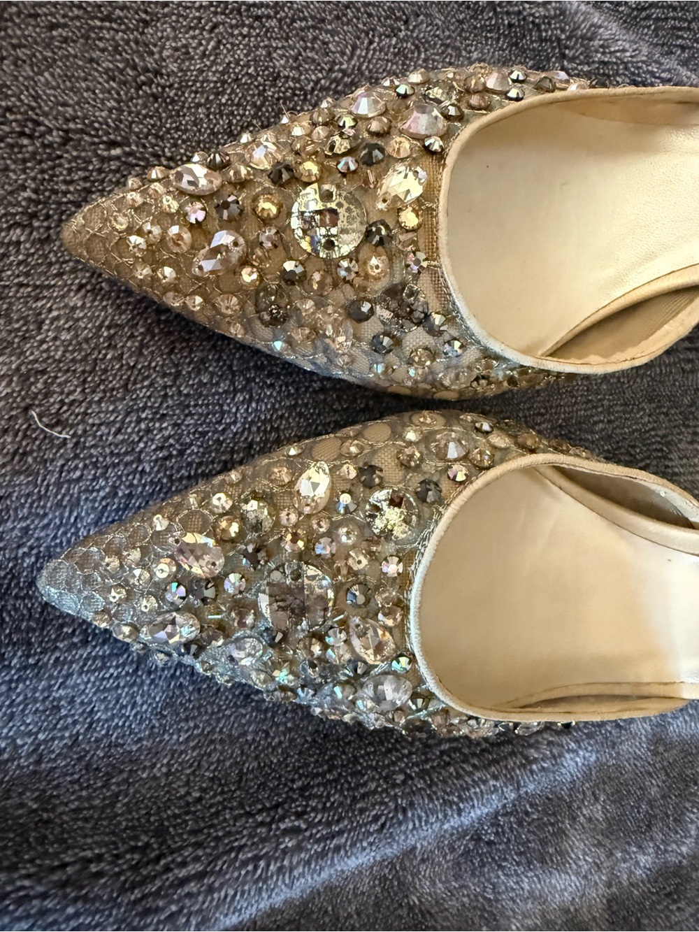 Rene Caovilla Crystal-Embellished Pointed Flats in Champagne